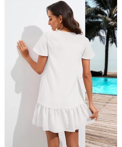 Wedding Guest Dresses for Women V Neck Tie Waist Ruffle Hem Mini Dress A Line Short Sleeve Summer Casual Beach Dress Z-white ...