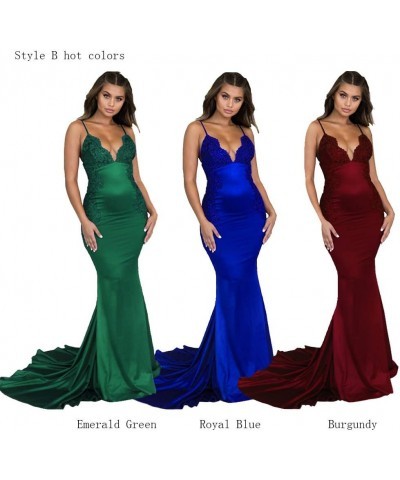 Women's Lace Appliques Mermaid Long Train Prom Dresses Open Back Evening Gowns Style B Royal Blue $44.59 Dresses