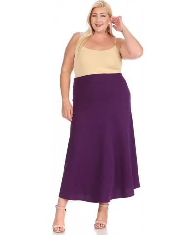 Women's Plus Size Solid Flare A-line Midi Skirt with Elastic Waistband Msk01607 Plum $12.86 Skirts