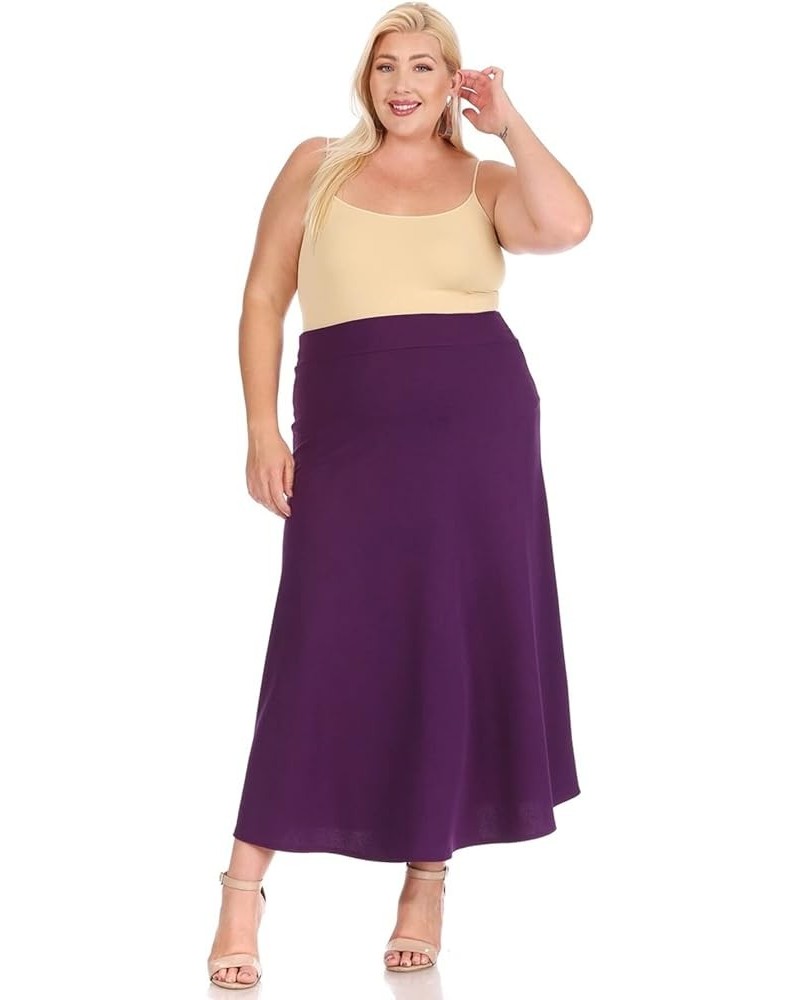 Women's Plus Size Solid Flare A-line Midi Skirt with Elastic Waistband Msk01607 Plum $12.86 Skirts