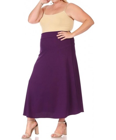 Women's Plus Size Solid Flare A-line Midi Skirt with Elastic Waistband Msk01607 Plum $12.86 Skirts