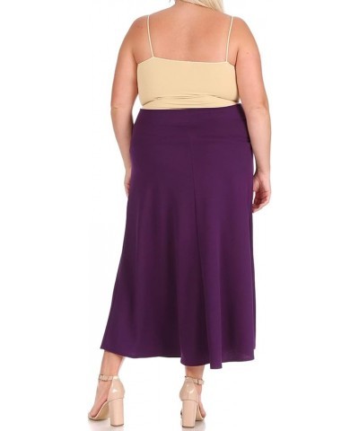 Women's Plus Size Solid Flare A-line Midi Skirt with Elastic Waistband Msk01607 Plum $12.86 Skirts