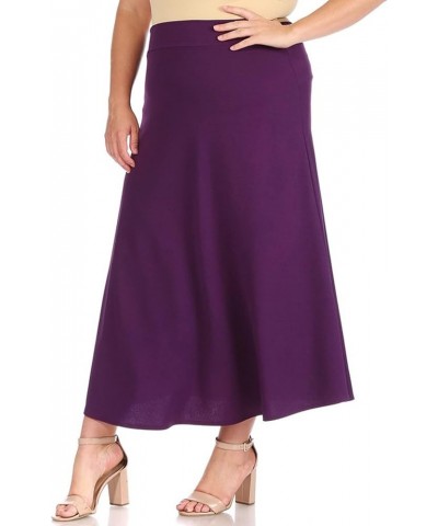 Women's Plus Size Solid Flare A-line Midi Skirt with Elastic Waistband Msk01607 Plum $12.86 Skirts