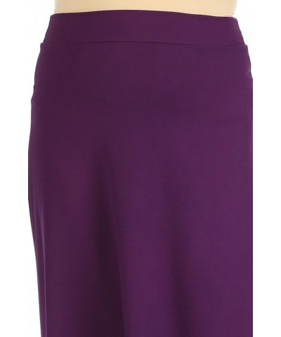 Women's Plus Size Solid Flare A-line Midi Skirt with Elastic Waistband Msk01607 Plum $12.86 Skirts