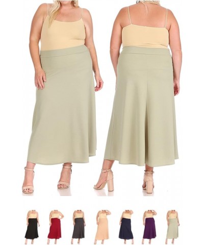 Women's Plus Size Solid Flare A-line Midi Skirt with Elastic Waistband Msk01607 Plum $12.86 Skirts