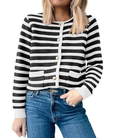 Women's Cardigan Sweaters 2023 Fall Open Front Long Sleeve Button Down Chunky Knit Cropped Cardigans with Pockets Black White...