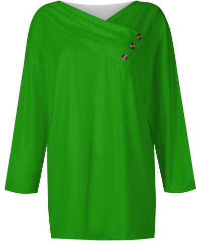 Womens Tops Trendy V Neck 3/4 Length Sleeve Buttons Casual Print Blouses Three Quarter Length Tunics 01-green $10.99 Tops