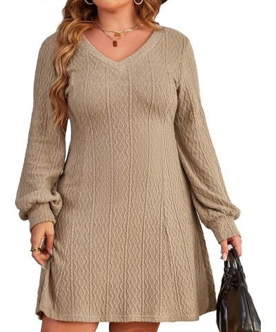 Women Knitted Dresses V Neck Short Thin Sweater Bottoming Dress Long Lantern Sleeve A Line 2022 Fall Winter Dress Aa-khaki(v ...