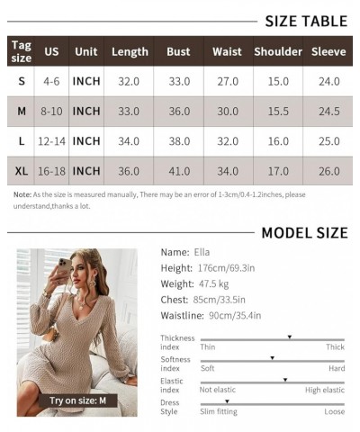 Women Knitted Dresses V Neck Short Thin Sweater Bottoming Dress Long Lantern Sleeve A Line 2022 Fall Winter Dress Aa-khaki(v ...