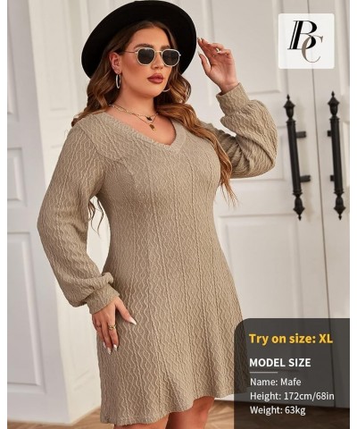 Women Knitted Dresses V Neck Short Thin Sweater Bottoming Dress Long Lantern Sleeve A Line 2022 Fall Winter Dress Aa-khaki(v ...