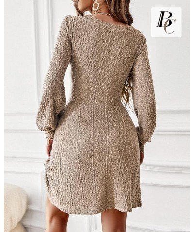 Women Knitted Dresses V Neck Short Thin Sweater Bottoming Dress Long Lantern Sleeve A Line 2022 Fall Winter Dress Aa-khaki(v ...