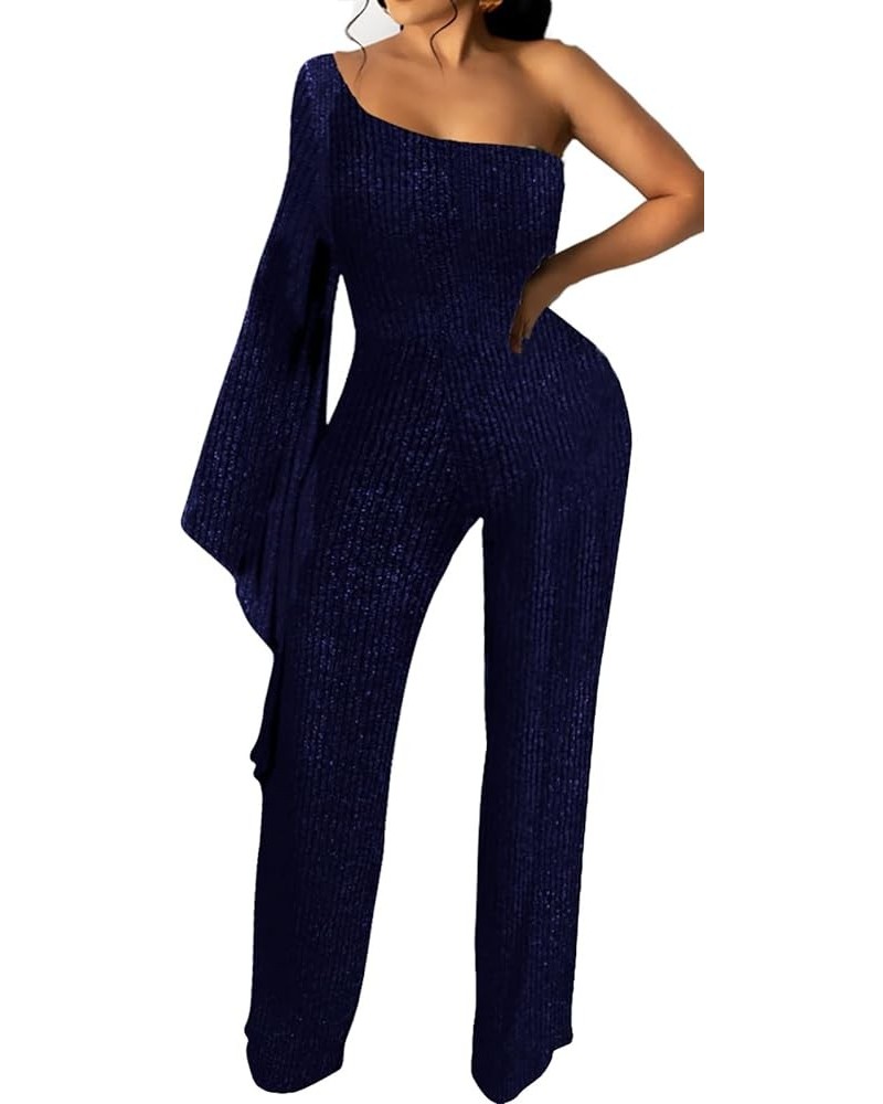 Elegant Jumpsuit for Women Dressy Sexy Formal Off The Shoulder Long Straight Pants for Evening Party One Sleeve/Blue $23.39 J...