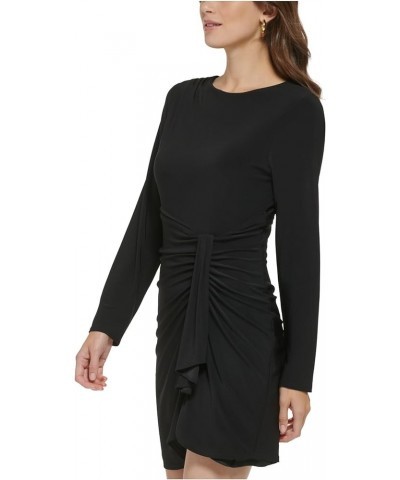 Long Sleeve Side Ruched Knit Dress Black $11.96 Dresses