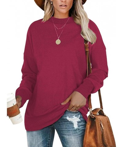 Women's Crewneck Sweatshirts Casual Long Sleeve Tunic Tops Loose Fit Pullover Tops Shirts Rose Red $10.07 Tops