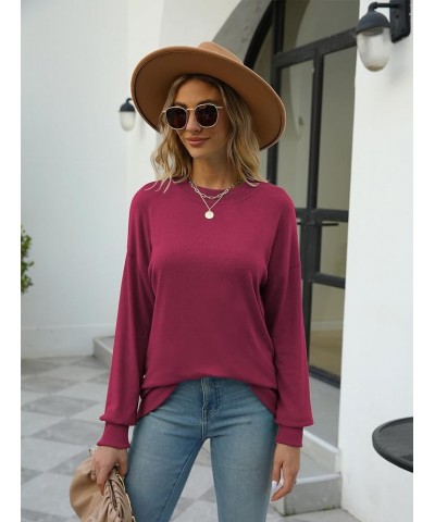 Women's Crewneck Sweatshirts Casual Long Sleeve Tunic Tops Loose Fit Pullover Tops Shirts Rose Red $10.07 Tops