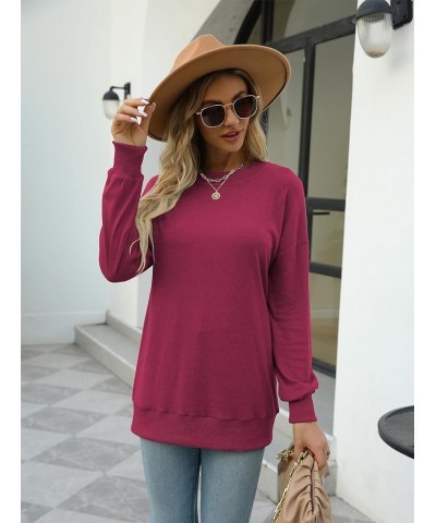 Women's Crewneck Sweatshirts Casual Long Sleeve Tunic Tops Loose Fit Pullover Tops Shirts Rose Red $10.07 Tops