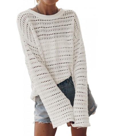 Womens Summer Outfit 2024 Lightweight Sweater Crochet Hollow Out Knit Spring Clothes White $18.59 Sweaters