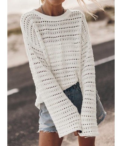 Womens Summer Outfit 2024 Lightweight Sweater Crochet Hollow Out Knit Spring Clothes White $18.59 Sweaters