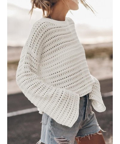 Womens Summer Outfit 2024 Lightweight Sweater Crochet Hollow Out Knit Spring Clothes White $18.59 Sweaters