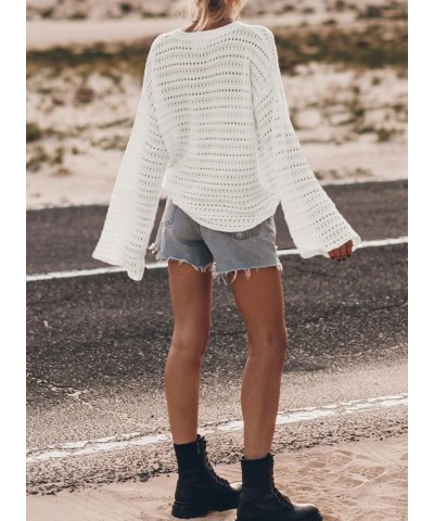 Womens Summer Outfit 2024 Lightweight Sweater Crochet Hollow Out Knit Spring Clothes White $18.59 Sweaters