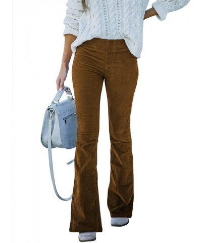 Women Corduroy Flare Pants Elastic Waist Bell Bottom Trousers A 21 Brown $21.09 Pants