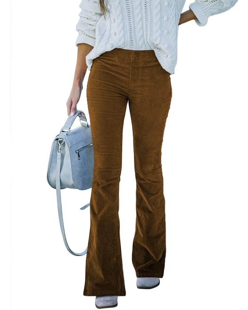 Women Corduroy Flare Pants Elastic Waist Bell Bottom Trousers A 21 Brown $21.09 Pants