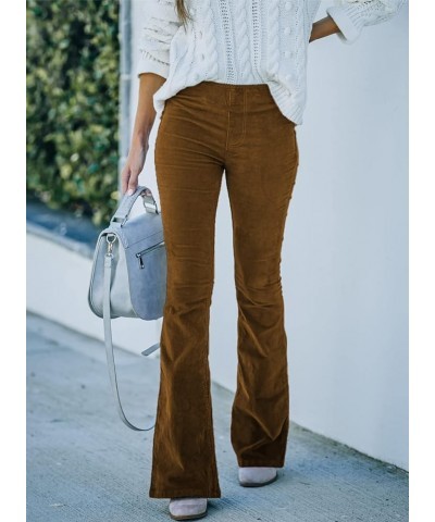 Women Corduroy Flare Pants Elastic Waist Bell Bottom Trousers A 21 Brown $21.09 Pants