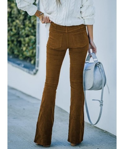 Women Corduroy Flare Pants Elastic Waist Bell Bottom Trousers A 21 Brown $21.09 Pants