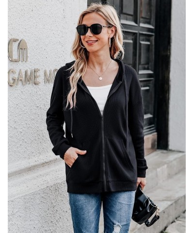 Women's Casual Zip Up Hoodie Jacket Long Sleeve Waffle Hooded Sweatshirt With Pockets AMN01460-2 0 Black $17.53 Hoodies & Swe...