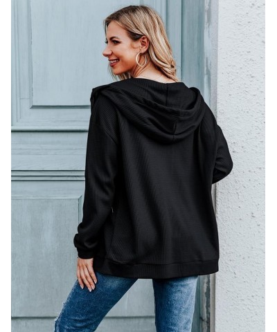 Women's Casual Zip Up Hoodie Jacket Long Sleeve Waffle Hooded Sweatshirt With Pockets AMN01460-2 0 Black $17.53 Hoodies & Swe...