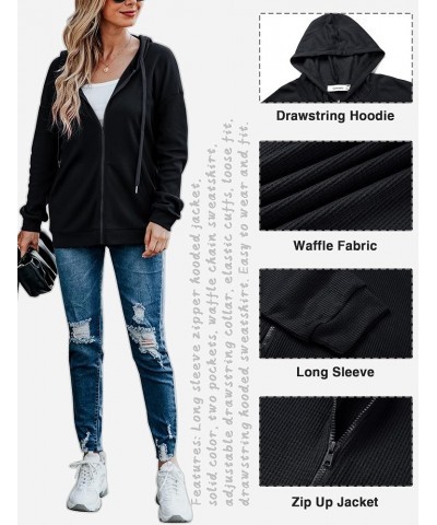 Women's Casual Zip Up Hoodie Jacket Long Sleeve Waffle Hooded Sweatshirt With Pockets AMN01460-2 0 Black $17.53 Hoodies & Swe...