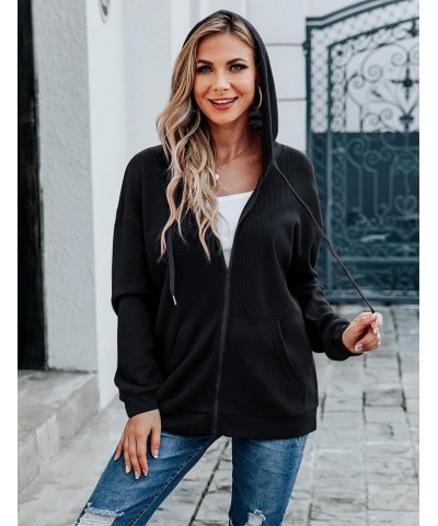 Women's Casual Zip Up Hoodie Jacket Long Sleeve Waffle Hooded Sweatshirt With Pockets AMN01460-2 0 Black $17.53 Hoodies & Swe...