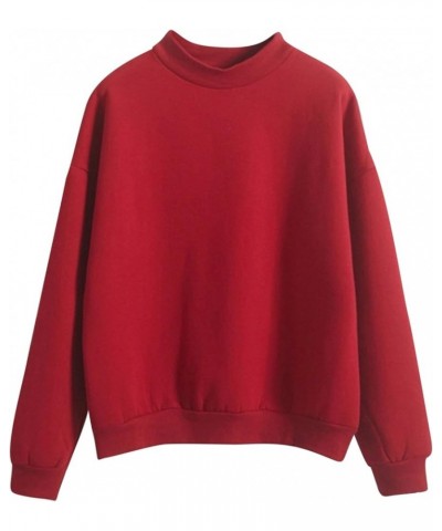 Mock Neck Sweatshirt for Women Long Sleeve Pullover Sweatshirt Fall Winter Casual Sweat Shirt Fleece Bottoming Shirts Red $5....