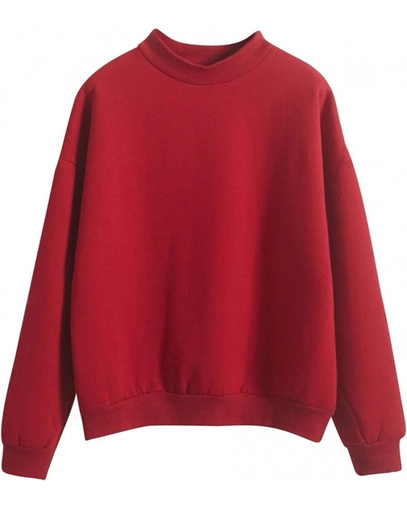 Mock Neck Sweatshirt for Women Long Sleeve Pullover Sweatshirt Fall Winter Casual Sweat Shirt Fleece Bottoming Shirts Red $5....