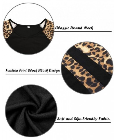 Plus Size T Shirt for Women Long Sleeve Raglan Tops Tee Shirts Color Block Top Leopard Plaid Print XL-5XL 14W-28W 9_ B1_ Blac...