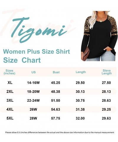 Plus Size T Shirt for Women Long Sleeve Raglan Tops Tee Shirts Color Block Top Leopard Plaid Print XL-5XL 14W-28W 9_ B1_ Blac...