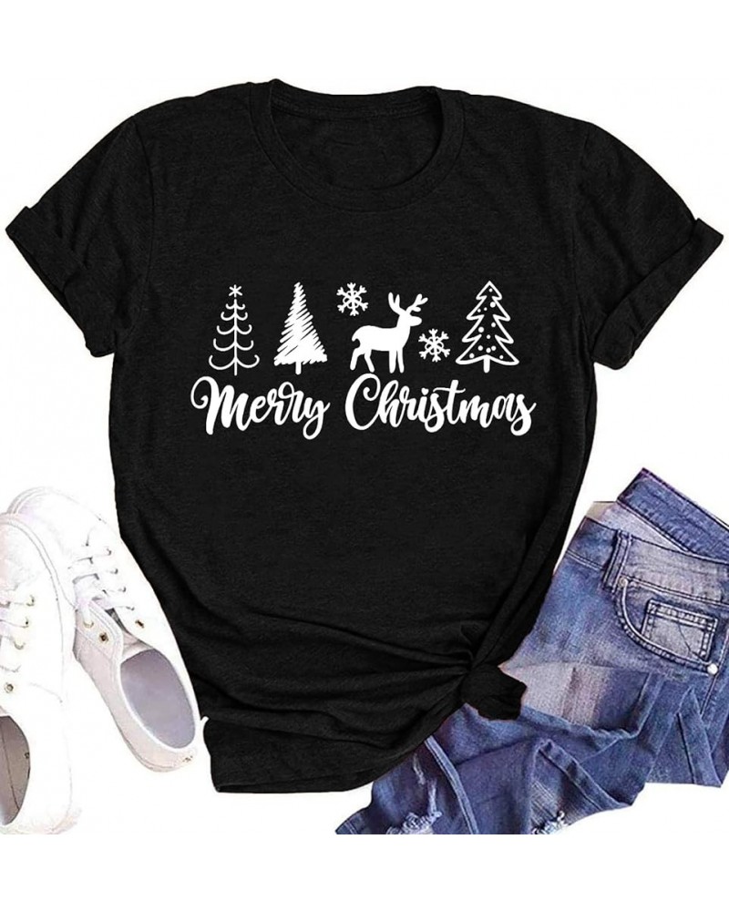 Merry Christmas Shirt for Women Christmas Tree Tees Tops Letter Xmas Tree Graphic Print Female T Shirt A-black $8.54 T-Shirts