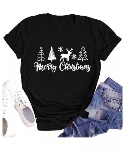 Merry Christmas Shirt for Women Christmas Tree Tees Tops Letter Xmas Tree Graphic Print Female T Shirt A-black $8.54 T-Shirts