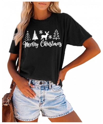 Merry Christmas Shirt for Women Christmas Tree Tees Tops Letter Xmas Tree Graphic Print Female T Shirt A-black $8.54 T-Shirts