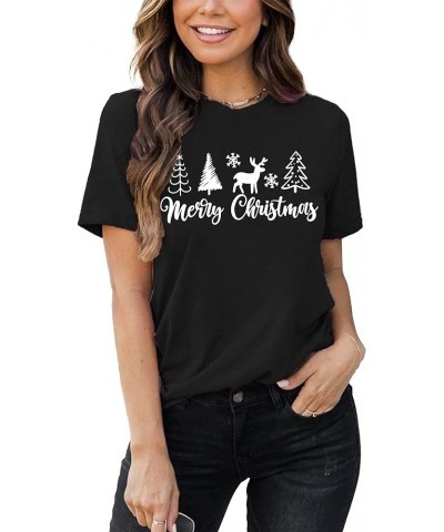 Merry Christmas Shirt for Women Christmas Tree Tees Tops Letter Xmas Tree Graphic Print Female T Shirt A-black $8.54 T-Shirts