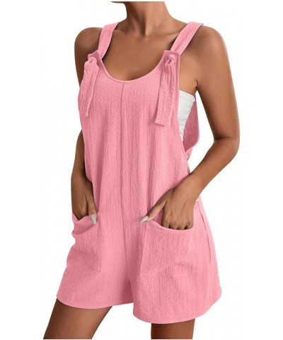 Womens Summer Rompers Plus Size Sleeveless Adjustable Strap Trendy Jumpsuits Loose Fit Shorts Overalls with Pockets A02-pink ...