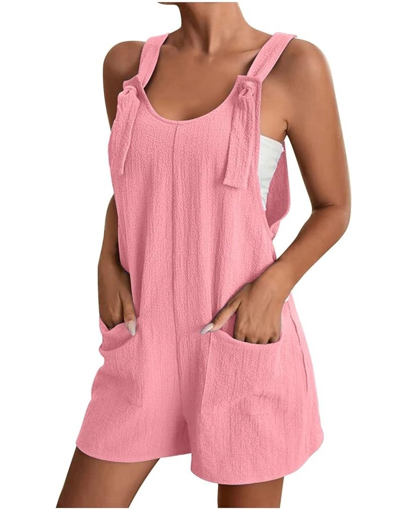 Womens Summer Rompers Plus Size Sleeveless Adjustable Strap Trendy Jumpsuits Loose Fit Shorts Overalls with Pockets A02-pink ...