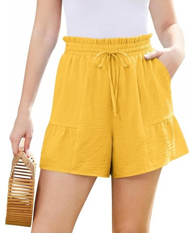 Women's Casual Wide Leg Shorts High Waisted Adjustable Tie Knot Ruffle Shorts with Pockets Light Yellow $12.74 Shorts