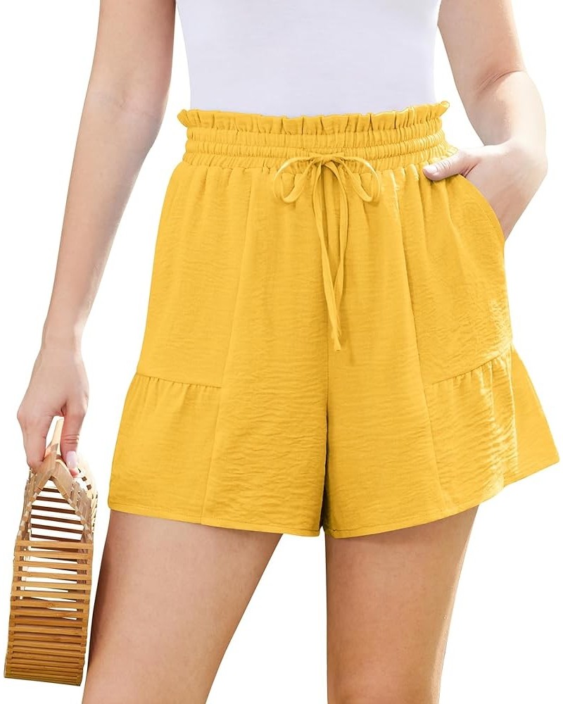 Women's Casual Wide Leg Shorts High Waisted Adjustable Tie Knot Ruffle Shorts with Pockets Light Yellow $12.74 Shorts