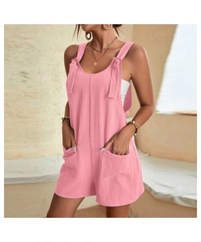 Womens Summer Rompers Plus Size Sleeveless Adjustable Strap Trendy Jumpsuits Loose Fit Shorts Overalls with Pockets A02-pink ...