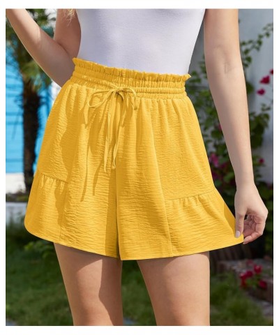 Women's Casual Wide Leg Shorts High Waisted Adjustable Tie Knot Ruffle Shorts with Pockets Light Yellow $12.74 Shorts