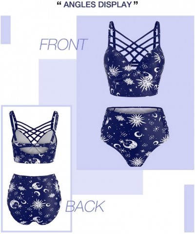 Women Swimsuit Celestial Star Moon Two-Piece Cute Bathing Suit High Waisted Tankini Criss Cross Bikini Goth Swimwear Navy $19...