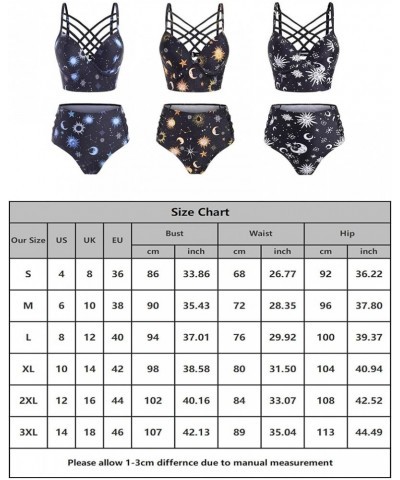 Women Swimsuit Celestial Star Moon Two-Piece Cute Bathing Suit High Waisted Tankini Criss Cross Bikini Goth Swimwear Navy $19...