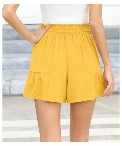 Women's Casual Wide Leg Shorts High Waisted Adjustable Tie Knot Ruffle Shorts with Pockets Light Yellow $12.74 Shorts