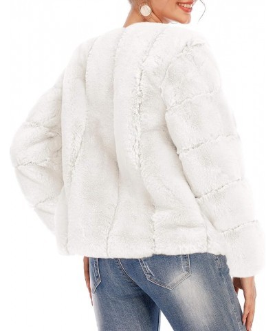 Women's Long Sleeve Open Front Fuzzy Faux Fur Coat White $32.50 Coats